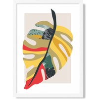 ARTZE Tropical Monstera Green & Red Minamilist Framed Print SIZE: A4 with White Frame | Size: A3