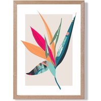 ARTZE Tropical Flower Blue & Pink Boho Botanical Framed Print SIZE: A4 with Oak Frame in Mid Blue | Size: A3