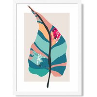 ARTZE Tropical Plant Blue & Pink Boho Botanical Framed Print SIZE: A3 with White Frame in Mid Blue | Size: A4