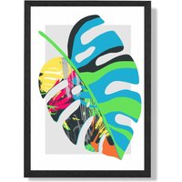 ARTZE Monstera Blue & Green Abstract Minimalist Framed Print SIZE: A2 with Black Frame in Mid Blue | Size: A4