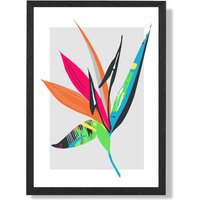 ARTZE Tropical Flower Blue & Green Abstract Minimalist Framed Print SIZE: A2 with Black Frame in Mid Blue | Size: A4