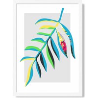 ARTZE Tropical Leaf Blue & Green Abstract Minimalist Framed Print SIZE: A4 with White Frame in Mid Blue | Size: A2