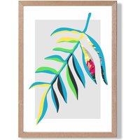 ARTZE Tropical Leaf Blue & Green Abstract Minimalist Framed Print SIZE: A3 with Oak Frame in Mid Blue | Size: A2