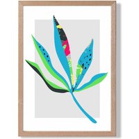 ARTZE Palm Leaf Blue & Green Abstract Minimalist Framed Print SIZE: A2 with Oak Frame in Mid Blue | Size: A4