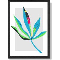 ARTZE Palm Leaf Blue & Green Abstract Minimalist Framed Print SIZE: A3 with Black Frame in Mid Blue | Size: A2