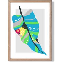 ARTZE Tropical Palm Blue & Green Abstract Minimalist Framed Print SIZE: A2 with Oak Frame in Mid Blue | Size: A3