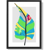 ARTZE Tropical Plant Blue & Green Abstract Minimalist Framed Print SIZE: A4 with Black Frame in Mid Blue | Size: A3