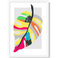 ARTZE Tropical Monstera Blue & Green Abstract Minimalist Framed Print SIZE: A2 with White Frame in Mid Blue | Size: A3
