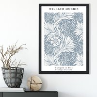 ARTZE William Morris Marigold in Blue / Black Frame / SIZE: A4 in Mid Blue | Size: A2