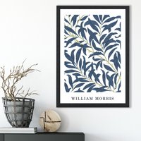 ARTZE William Morris Navy & Green Willow Art Print / Black Frame / SIZE: A3 | Size: A4