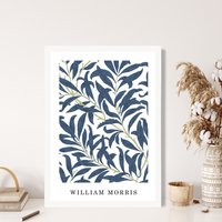 ARTZE William Morris Navy & Green Willow Art Print / White Frame / SIZE: A4 | Size: A3