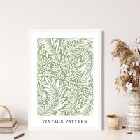 ARTZE William Morris Green Floral Art Print / White Frame / SIZE: A4