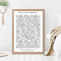 ARTZE William Morris Willow in Grey Art Print / Oak Frame / SIZE: A4 in Light Grey | Size: A3