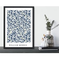ARTZE Vintage William Morris Navy Willow Floral Art Print / Black Frame / SIZE: A4