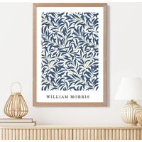 ARTZE Vintage William Morris Navy Willow Floral Art Print / Oak Frame / SIZE: A4 | Size: A3