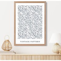 ARTZE Vintage William Morris Grey Willow Floral Art Print / Oak Frame / SIZE: A4 in Light Grey | Size: A2