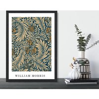 ARTZE Vintage William Morris Larkspur in Navy & Beige Art Print / Black Frame / SIZE: A4