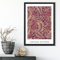 ARTZE Vintage William Morris Larkspur in Pink & Beige Art Print / Black Frame / SIZE: A4 | Size: A3