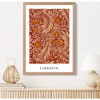 ARTZE Vintage William Morris Larkspur in Orange & Beige Art Print / Oak Frame / SIZE: A2 | Size: A4