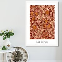 ARTZE Vintage William Morris Larkspur in Orange & Beige Art Print / White Frame / SIZE: A2 | Size: A3