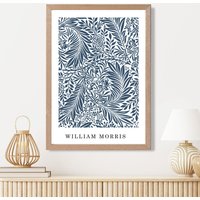 ARTZE Vintage William Morris Larkspur in Navy & White Art Print / Oak Frame / SIZE: A3 | Size: A2