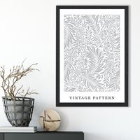 ARTZE Vintage William Morris Larkspur in Grey & White Art Print / Black Frame / SIZE: A3 | Size: A4