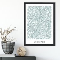 ARTZE Vintage William Morris Larkspur in Mint & White Art Print / Black Frame / SIZE: A4 | Size: A3