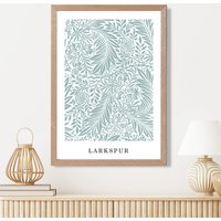 ARTZE Vintage William Morris Larkspur in Mint & White Art Print / Oak Frame / SIZE: A4 | Size: A3