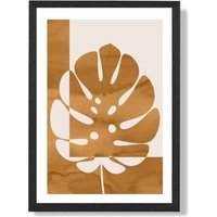 ARTZE Mustard Monstera Mid Century Tropical Framed Print SIZE: A4 with Black Frame | Size: A3