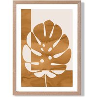 ARTZE Mustard Monstera Mid Century Tropical Framed Print SIZE: A2 with Oak Frame