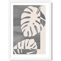 ARTZE Grey Monstera Mid Century Tropical Framed Print SIZE: A3 with White Frame in Mid Grey | Size: A2