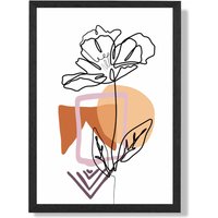 ARTZE Rose Floral Line Art with Boho Purple & Orange Shapes Framed Print SIZE: A4 with Black Frame | Size: A2