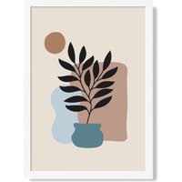 ARTZE Beige, Blue & Brown Boho Graphical Floral Framed Print SIZE: A3 with White Frame | Size: A4
