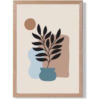 ARTZE Beige, Blue & Brown Boho Graphical Floral Framed Print SIZE: A4 with Oak Frame