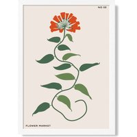 ARTZE Orange & Green Floral Flower Market Minimalist Framed Print SIZE: A2 with White Frame | Size: A3