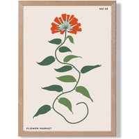 ARTZE Orange & Green Floral Flower Market Minimalist Framed Print SIZE: A3 with Oak Frame