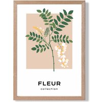 ARTZE Green & Beige Wildflower Flower Market Minimalist Framed Print SIZE: A3 with Oak Frame | Size: A2