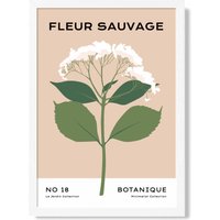 ARTZE Beige & Green Wildflower Flower Market Minimalist Framed Print SIZE: A4 with White Frame | Size: A3