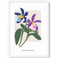 ARTZE Blue & Purple irises Flower Market Simplicity Framed Print SIZE: A4 with White Frame in Mid Blue