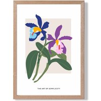 ARTZE Blue & Purple irises Flower Market Simplicity Framed Print SIZE: A4 with Oak Frame in Mid Blue | Size: A2
