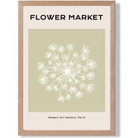 ARTZE Green & Beige Dandelion Flower Market Simplicity Framed Print SIZE: A4 with Oak Frame
