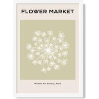 ARTZE Green & Beige Dandelion Flower Market Simplicity Framed Print SIZE: A2 with White Frame | Size: A3
