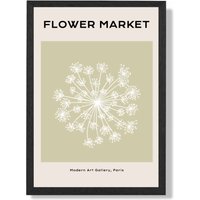 ARTZE Green & Beige Dandelion Flower Market Simplicity Framed Print SIZE: A2 with Black Frame