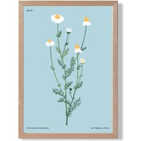 ARTZE Blue Daisies Flower Market Minimalist Framed Print SIZE: A4 with Oak Frame in Mid Blue