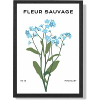 ARTZE Blue Forget Me Not Flower Market Minimalist Framed Print SIZE: A3 with Black Frame in Mid Blue | Size: A4