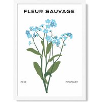 ARTZE Blue Forget Me Not Flower Market Minimalist Framed Print SIZE: A3 with White Frame in Mid Blue | Size: A2