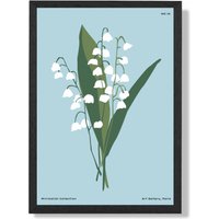 ARTZE Blue lilly of the Valley Flower Market Minimalist Framed Print SIZE: A3 with Black Frame in Mid Blue | Size: A4