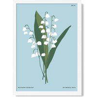 ARTZE Blue lilly of the Valley Flower Market Minimalist Framed Print SIZE: A3 with White Frame in Mid Blue