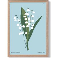 ARTZE Blue lilly of the Valley Flower Market Minimalist Framed Print SIZE: A4 with Oak Frame in Mid Blue | Size: A2