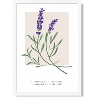 ARTZE Lavender Plant & Quote Flower Market Simplicity Framed Print SIZE: A4 with White Frame in Purple